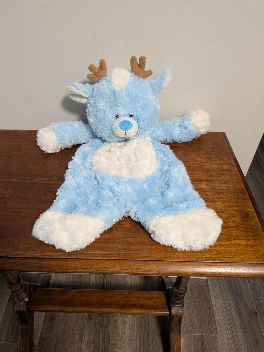 Baby Ganz. Blue Plush bear Lovey With  Reindeer Antlers. Security Blanket .